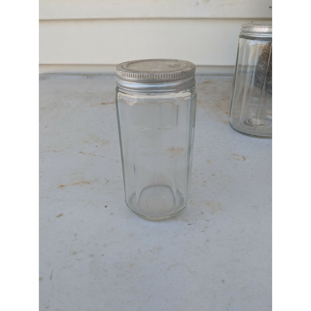 Vintage Hoosier Cabinet Sellers Cabinet Spice Jar Clear Aluminum Lid Ribbed